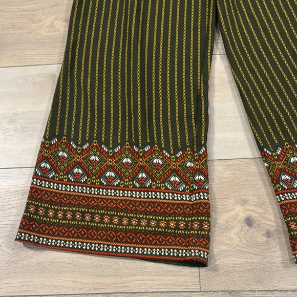 Umgee Green and Orange Striped Boho Wide Leg Pull on Pants - Picture 3 of 10